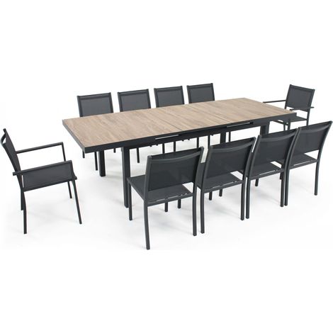 Oviala – Ensemble table rectangulaire extensible 8 à 10 places – Plateau en céramique haute densité – Structure aluminium résistante à la corrosion – 200/260 cm