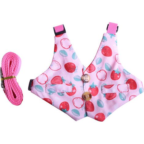 Ensemble laisse multifonctionnelle pour lapin — Harnais souple et ajustable de type gilet, conçu pour les petits animaux et orné de boutons décoratifs (taille S) — Rose (1/3)