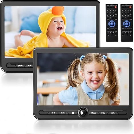 Lecteur DVD Voiture 10,5" Double Écran Portable Rechargeable Deux écrans 10,5" lisent deux DVD différents ou le même film simultanément pour divertir toute la famille (1/5)