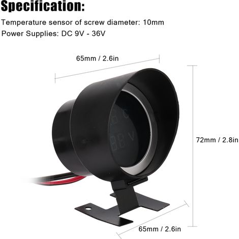 Jauge de température d'eau numérique ronde à LED pour voiture et camion, capteur de température, voltmètre et multimètre 2 en 1 (12 V/24 V).