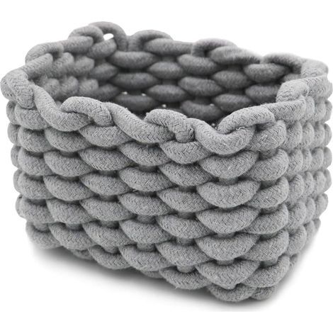 Cotton Rope Storage Basket Decorative Natural Rectangular Storage Basket Organizers for Baby Room, Bedroom, Living Room Gray Small 131418CM