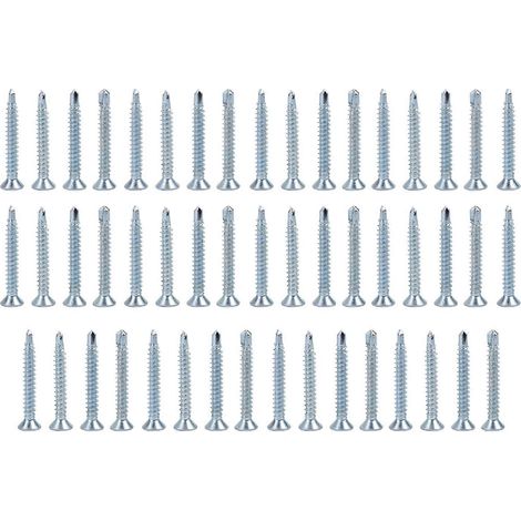 50 vis autoperceuses à tête plate M4.2, jeu de vis autotaraudeuses (M4.219)