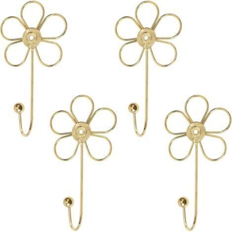 Lot de 4 crochets muraux décoratifs en forme de fleur dorée pour accrocher écharpes, serviettes, clés, sacs, chapeaux (1/5)