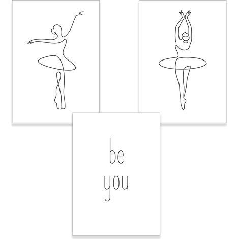 Line Art Lot de 3 tableaux muraux BE YOU – Images modernes en noir et blanc pour salon, chambre à coucher, images décoratives, lot de 3 images DIN A4 sans cadre photo (1/5)