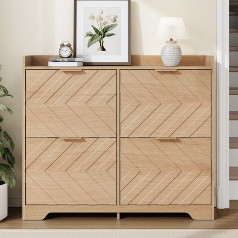 Scarpiera 105/24/90 cm color naturale con 4 ante a ribalta e frontali 3D (1/5)