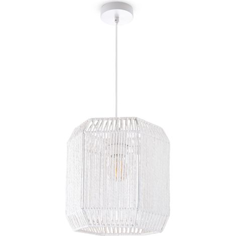 Paco Home Pendelleuchte Esstisch Papier Boho Hängelampe Esszimmer Lampe E27 Rattan Pendelleuchte - Weiß, Weiß (Ø24cm)