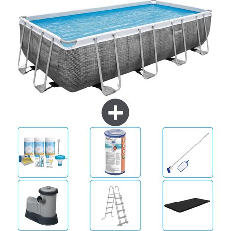 Piscine Rectangulaire Bestway Power Steel - Impression Rotin - 549 x 274 x 122 - Comprend des Accessoires CB32 (1/4)