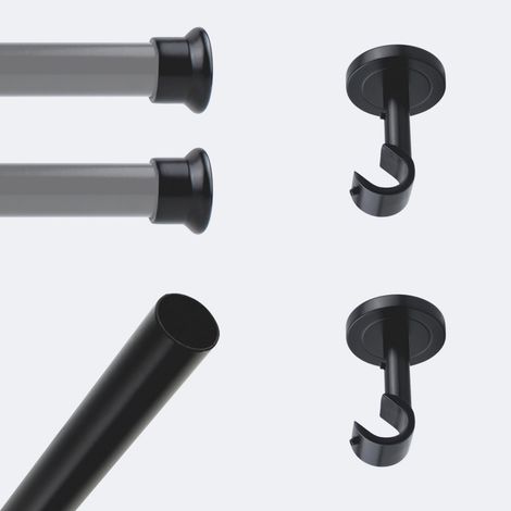 Kit de tringle à rideaux Noir Mat 150cm Diam.20mm Embout Chapeau - Fixation Plafond - Boulet (1/3)