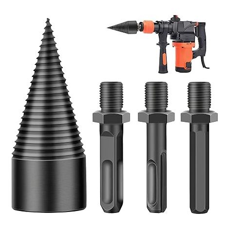 4pcs Fendeur de Buche, fendeuse de buches,coin pour fendre le bois,avec 3 Tiges de Connexion pour Perçage et Coupe de Bois (1/5)
