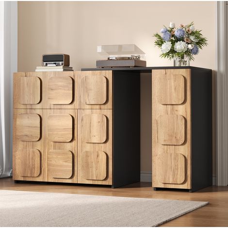 Credenza modulare in legno con ante e cassetti, Push to Open, 107,5-158,5 cm, OKWISH (1/5)