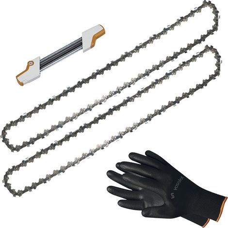 Kettensäge Zubehör - 2x Sägekette 30cm Picco Micro Mini 3 Ersatzkette + 2in1 Feilenhalter mit Feile 4 mm (1/4)