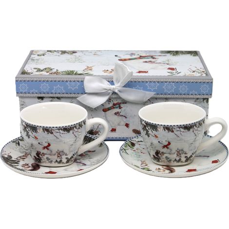 Juego de 2 tazas de porcelana de 150 ml con ositos de peluche de invierno en una caja de regalo. (1/5)