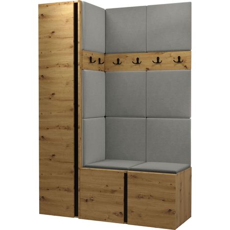 Meuble d'entrée Pinis IX, Chêne Artisan, 186x124x46cm, Tissu, Stratifié, Murale, À poser