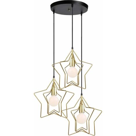 3 Lumières Lustre Suspension Moderne Suspension Luminaire Étoile Lampe de Plafond E27 Métal Plafonnier Luminaire avec avec Plaque de Plafond, 32cm, Or BLOW (1/4)