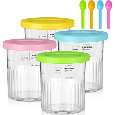 Récipients à Crème Glacée de Rechange - Lot de 4 Bacs Réutilisables Pour Ninja Creami Deluxe NC501/NC500 Series avec Couvercle Et Cuillère, Sans BPA (1/4)
