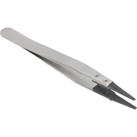 Pince à épiler inox brossé PPS, embout plat droit interchangeable, finition mate sablée, non statique, usage précis (1/5)