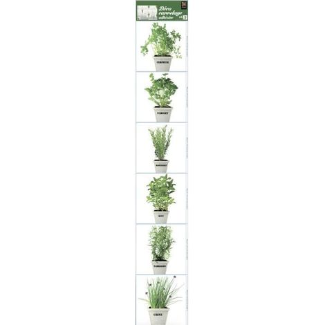Sticker Carrelage Adhésif Décoratif 15x15cm x6 - Imitation Carrelage avec Motifs Pots Herbes Aromatiques (1/4)