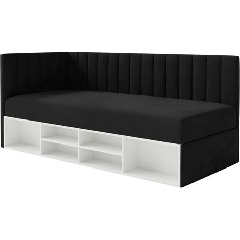 Selsey Ventrio - Jugendbett linksseitig mit Regalen, Easy-Clean-Samtbezug, schwarz (1/5)