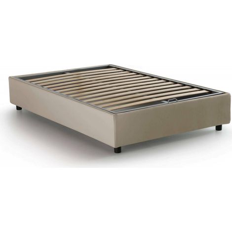 Talamo Italia Letto piazza e mezza Camilla, Letto contenitore con rivestimento in tessuto, 100% Made in Italy, Apertura laterale, adatto per materasso Cm 120x190, Beige, con imballo rinforzato