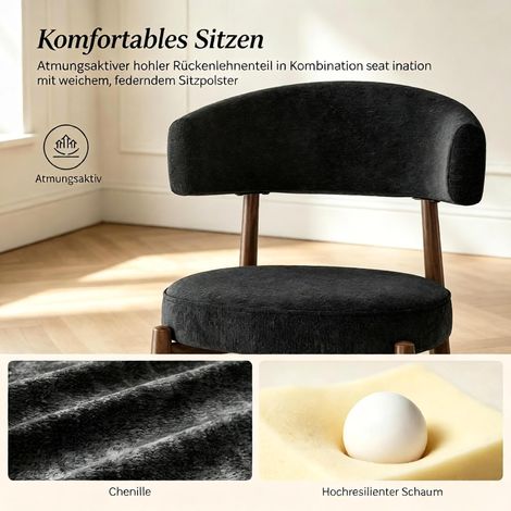 Chaise de salle à manger design, fauteuil aux lignes courbes et douces, siège confortable en lot de 2, parfait pour cuisine ou salon. (1/5)