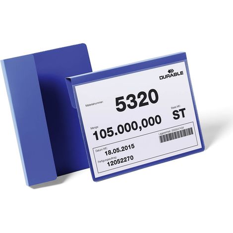 Durable 172207 - Buste con Aletta Pieghevole di Aggancio (A5 Orizzontale), 230 x 259 x 0.6 mm (L x H x P), Confezione da 50 Pezzi, Blu (1/2)