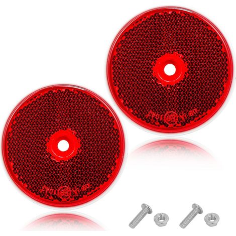 Rouge Catadioptre Rond,2pièces,Ø60 mm,Catadioptre Réflecteur Visser pour Remorque,Catadioptre Rond Signalisation pour Potea,Reflector Œil de Chat(Rouge/Rond/2pièces) (1/5)