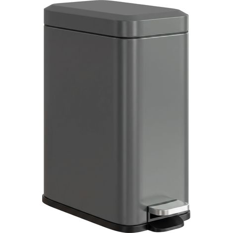 HOMCOM Mülleimer 5LTreteimer mit Softclose-Deckel und Pedal, Abfalleimer inkl. Inneneimer Kosmetikeimer für Wohnzimmer, Büro, Metall, Grau, 29,2 x 14 x 32 cm