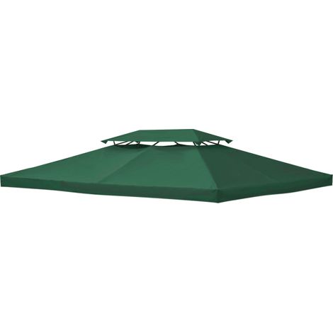Copertura per Gazebo a 2 Livelli con Cinghie e 10 Fori di Drenaggio 4x3m in Poliestere Verde (1/5)