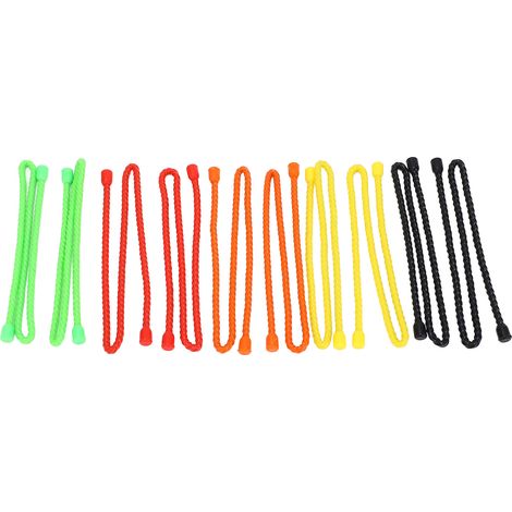 Lot de 10 attaches de câble en silicone multifonctionnelles de 45,7 cm (18 pouces) et de 5 mm de diamètre, avec cordon flexible, coloris rouge, orange, jaune, vert et noir.