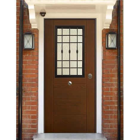 Porta Blindata Con Vetro Pannello Noce per Esterno Vetrata con Grata (1/4)