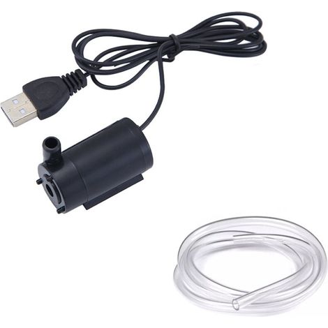 Mini bomba de agua sumergible USB silenciosa de 2 a 3 l/min para acuario, fuente, pecera, accesorios (negra, 1 manguera incluida) (1/4)