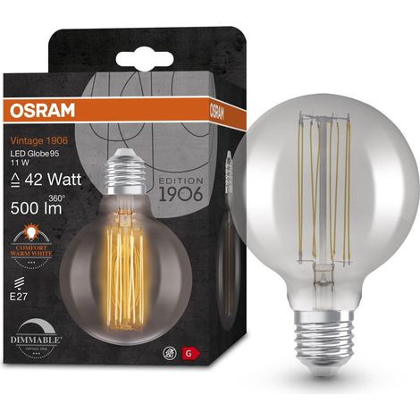 OSRAM Vintage 1906 LED-Lampe mit Smoke-Tönung, 11W, 500lm, Kugel-Form mit 95mm Durchmesser & E27-Sockel, warmweiße Lichtfarbe, gerades Filament, dimmbar, bis zu 15.000 Stunden Lebensdauer (1/5)