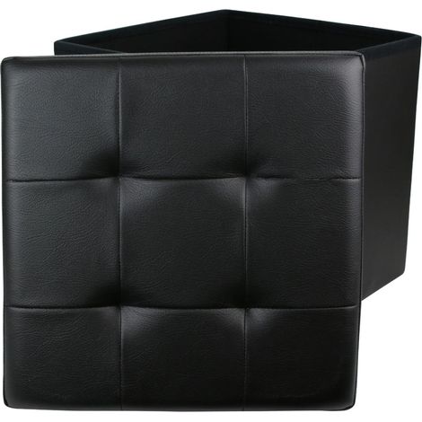 Pouf Coffre de Rangement Pliable Simili Cuir 38 cm Noir (1/5)