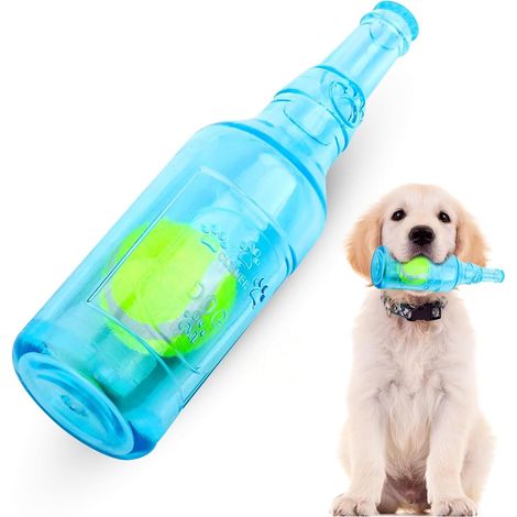 LaBlanc – Hundespielzeug in Form einer Gummiflasche, interaktives Quietschspielzeug für Welpen, bissfestes Beißspielzeug für kleine und mittelgroße Hunde (Blau) (1/5)