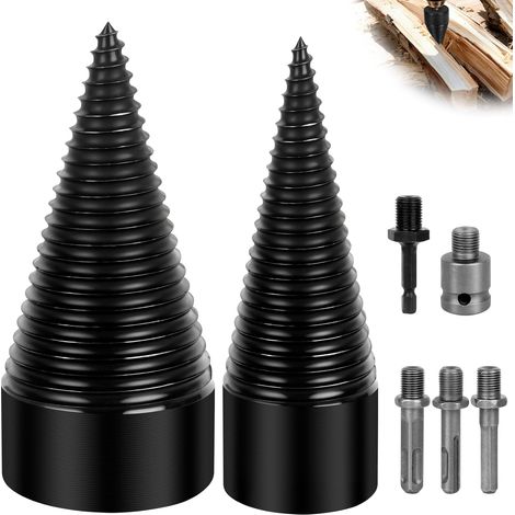 Foret de Fendage de Bois, 32mm+42mm Fendeur de Bois de Cône de Forage, Foret À Bois pour Fendre du Bois avec 5Poignées de Forage (1/5)