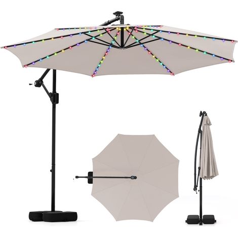 Ombrello a braccio con luci LED regolazione facile dell'inclinazione, Ombrello sospeso solare con base Beige (1/3)