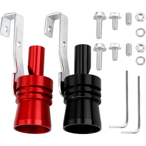 2 PCS, Sifflet de Voiture Turbo Sound XL, Sifflet Turbo d'Échappement en Aluminium, Turbo Sifflet Tuyau d'Échappement BOV Blow-off Simulator Valve, aux Voitures et Motos, Noir et Rouge