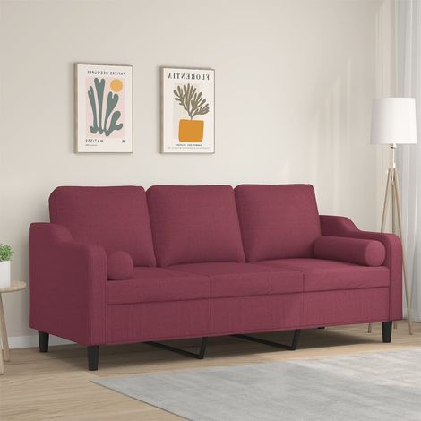 Canapé 3 places en tissu bordeaux avec 2 oreillers décoratifs, 198 x 77 x 80 cm, 30.95kg - PANGIVO (1/5)