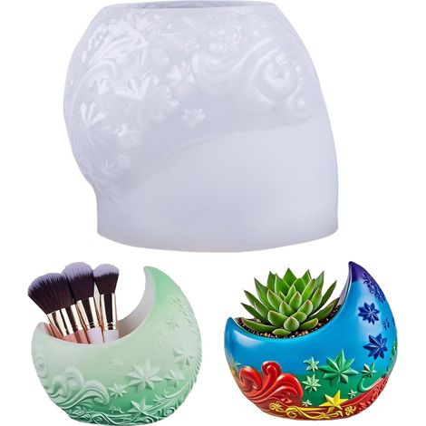 Moule En Silicone Pour Vase - Réutilisable Esthétique Anti-Adhésif Moule À Bougeoir Et Plateau À Bijoux Pour Béton, Résine Époxy, Ciment, Plâtre, Débutants, Professionnels, Maison, Classe, (1/5)