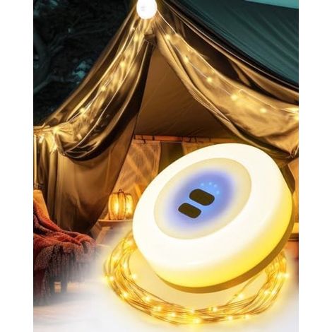 Wiederaufladbare 2-in-1-Campinglampe Stimmungsbeleuchtung 10 Meter LED-Lichterkette 7 Lichtmodi 1800-mAh-Akku USB-C-Ladeanschluss IPX4 Faltbar (1/5)