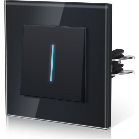 Interrupteur avec Cristal,Interrupteur Mural avec Griffes,Modern Interrupteur Avec Voyant Lumineux,Facile à Installer,E - Série,1 Gang 1 Voie,86mm Noir (1/5)