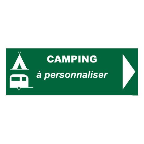 Panneau de Signalisation Camping FLECHE DROITE A PERSONNALISER - Aluminium 2 mm - 350 x 125 mm