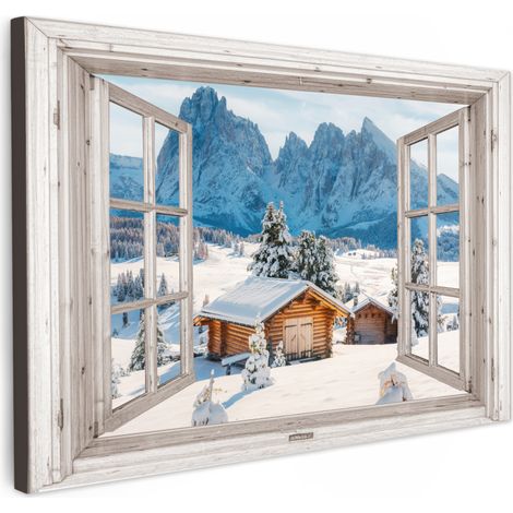 TABLEAU SUR TOILE Paysage d'hiver - Chalet - Montagnes - Vues - vista - Nature Toile Peinture Grand Format XXL 150x100 cm