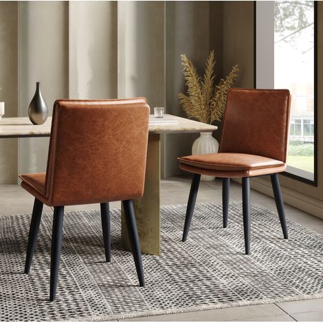 Lote de 2 sillas de comedor, cojines doble grosor, de polipiel, patas de metal, marrón (1/5)