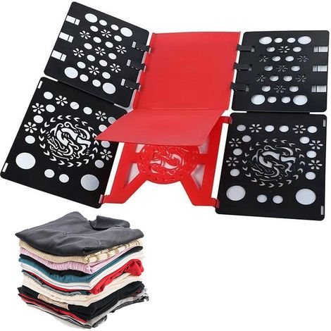 (Noir et rouge) T Shirt Chemise de Planche Pliante, Modèle Spécial, Planche Pliante pour VêTements, Planche à Plier, Plastique, de vêtements Facile et Rapide pour Les Enfants et Les Adultes (1/5)