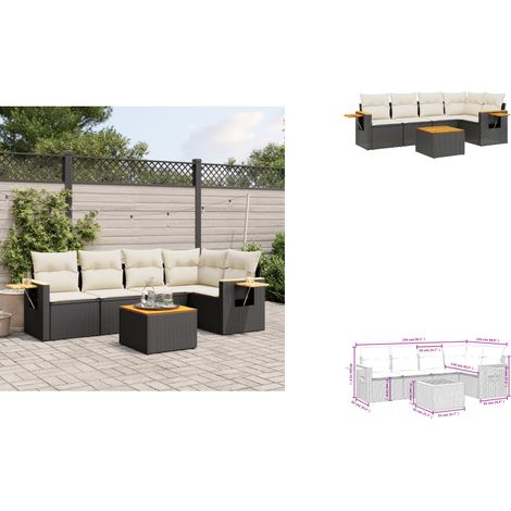 6-tlg. Garten-Sofagarnitur mit Kissen Schwarz Poly Rattan - Gartenmöbel Set - Esszimmergarnitur - Outdoor Möbel - Lounge Sofa - Rattan Gartenmöbel (1/3)