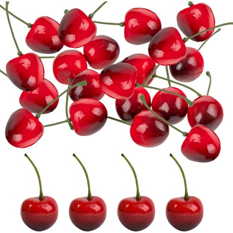 Ensemble de décoration de cerises JeiibrZui - 20 fruits artificiels réalistes - Couleurs noir et rouge - Idéal pour la décoration de corbeilles de fruits, les photos DIY et les fêtes. (1/5)