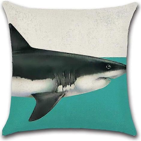 Taie d'oreiller en lin à motif tête de requin, douce et décorative pour canapé, maison, voiture ou bureau, 45 x 45 cm (1/4)