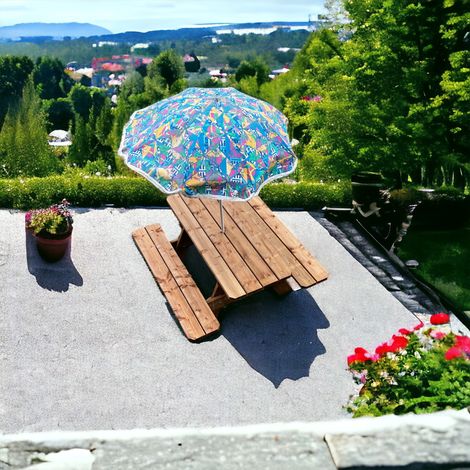 Table de Jardin en Bois Massif 150 cm Classe 3 + trou Parasol, Faible Encombrement, 100% Française (1/5)