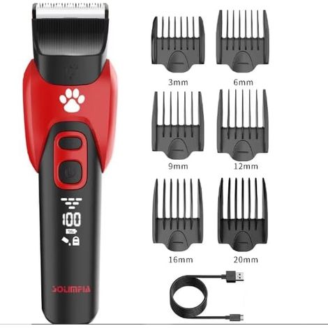 Cortapelos para mascotas de perro y gato, maquinilla eléctrica, kit de recorte de belleza para mascotas, recargable, inalámbrica, de bajo ruido, profesional, kit de cortapelos para mascotas (1/5)